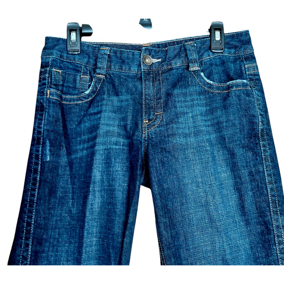 Calvin Klein Lean Bootcut Mid Rise Women's Denim Blue Jeans Mild Distressing 10 - Picture 4 of 10